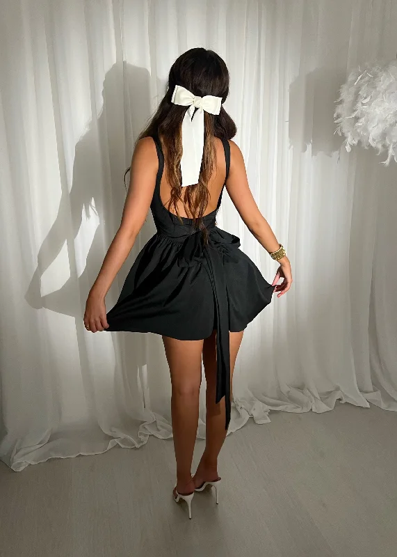 Love Birds Mini Dress - Black Cozy A-Line Mini Dress