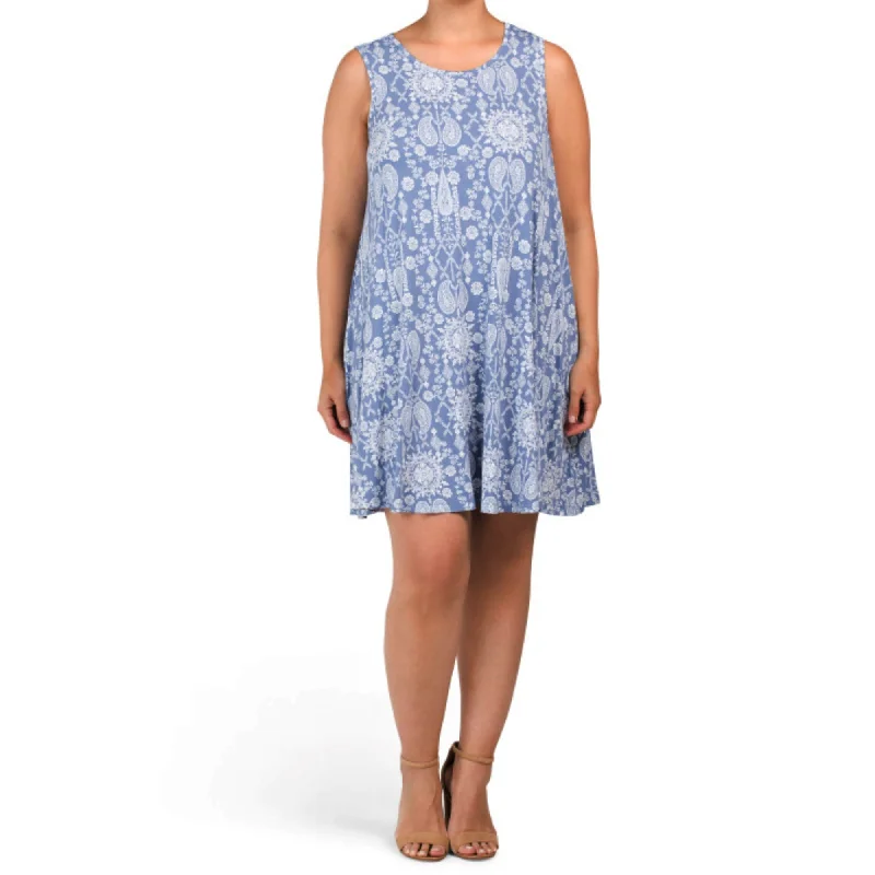 Lucky Brand Women's Plus Paisley Print Sleeveless Swing Mini Dress