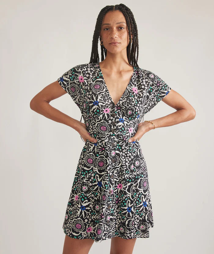 Marine Layer Women's Camila Mini Dress Elegant Floral-Print Mini Dress