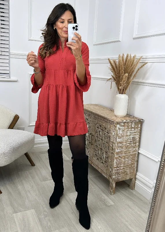 Matilde Red Smock Mini Dress Chic Halter Mini Dress