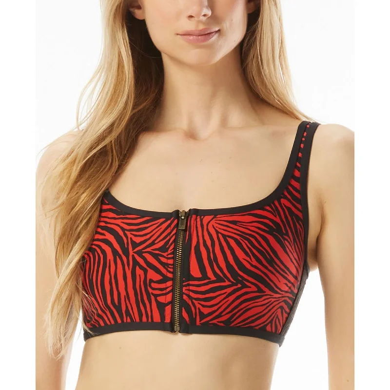 MICHAEL Michael Kors Womens Zebra Print Zip-Front Bikini Swim top Beach Ready Swimsuit MICHAEL Michael Kors Womens Zebra Print Zip-Front Bikini Swim top Beach Ready Swimsuit