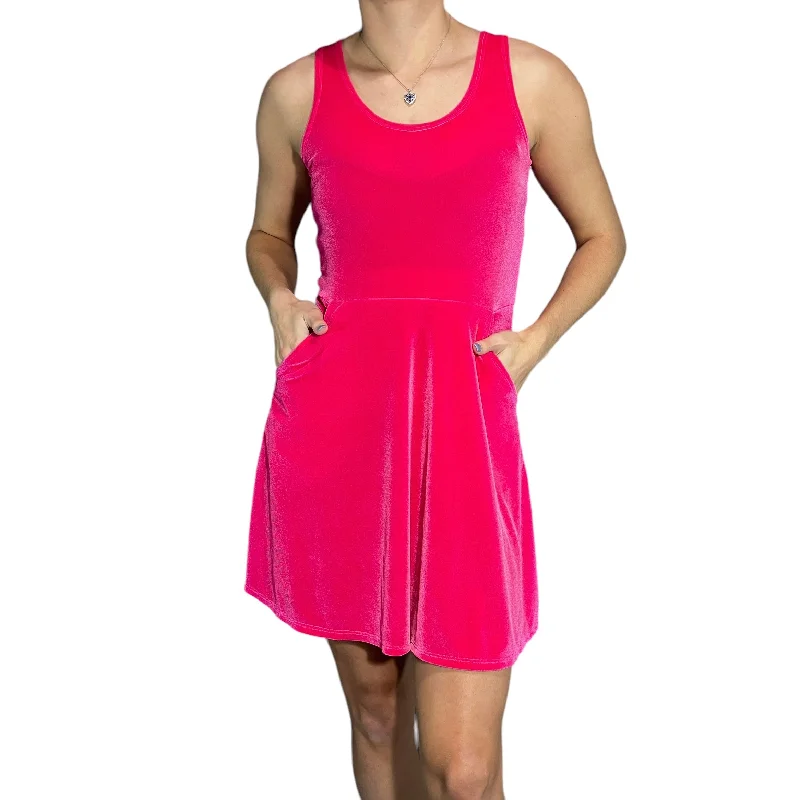 Neon Pink Velvet A-line Mini Dress w/Pockets Chic Bohemian Mini Dress