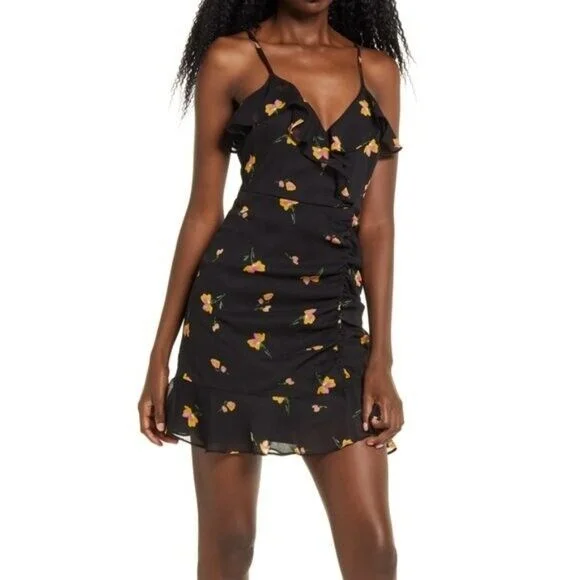 ALL IN FAVOR Women's Callie Ruffle Trim Floral Print Chiffon Mini Dress