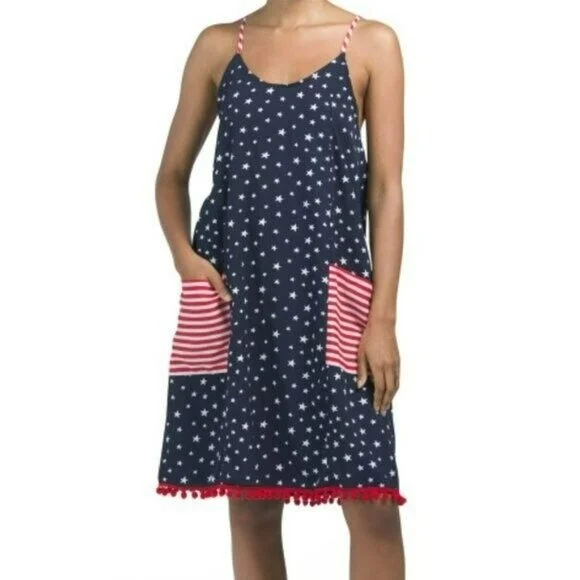 AMERICA & BEYOND Women's American Flag Patriotic Print Mini Dress Beach Cover-up