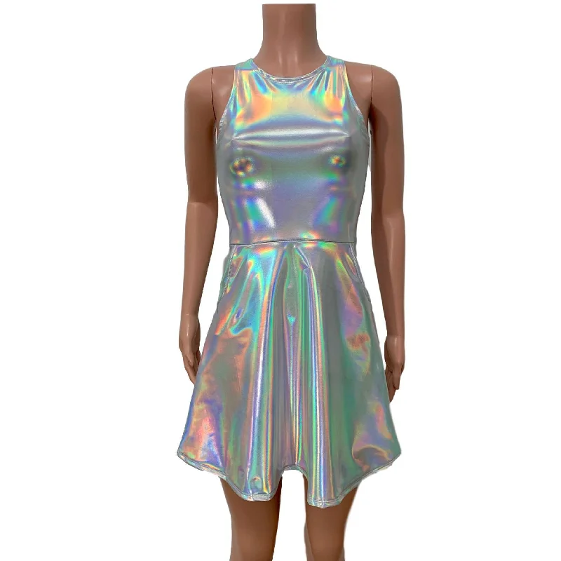 Opal Holographic A-line Mini Dress w/Pockets Casual High-Waist Mini Dress