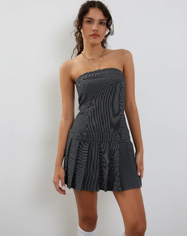 Payoda Mini Dress in Pinstripe Grey Cozy Jersey Mini Dress