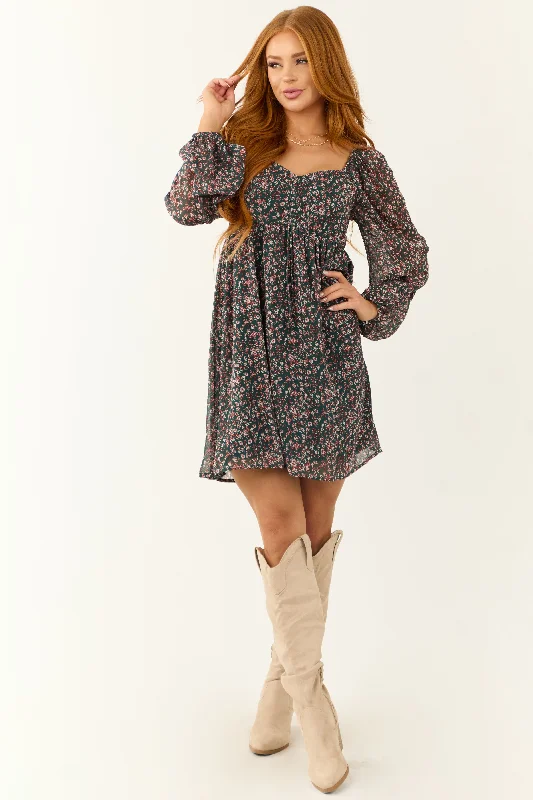 Pine Floral Print V Neck Smocked Mini Dress Chic Sleeveless Mini Dress