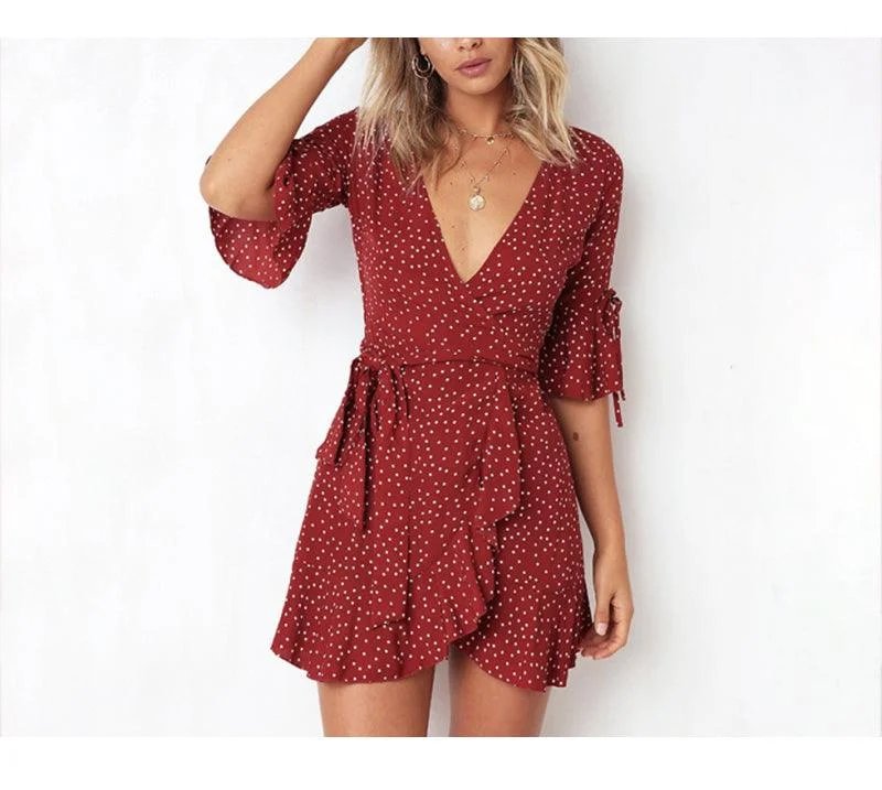 PIPER’S POLKA DOT WRAP MINI DRESS Fashionable Lace Mini Dress