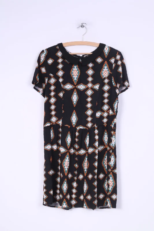 River Island Womens uk14 eu40 M Mini Dress Tube Black Collar Diamont Print Flared