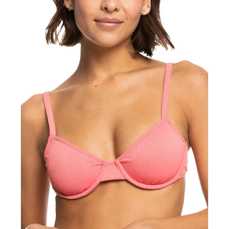 Roxy Womens Juniors Ribbed Underwire Bikini Swim top Trendy Swimwear Set