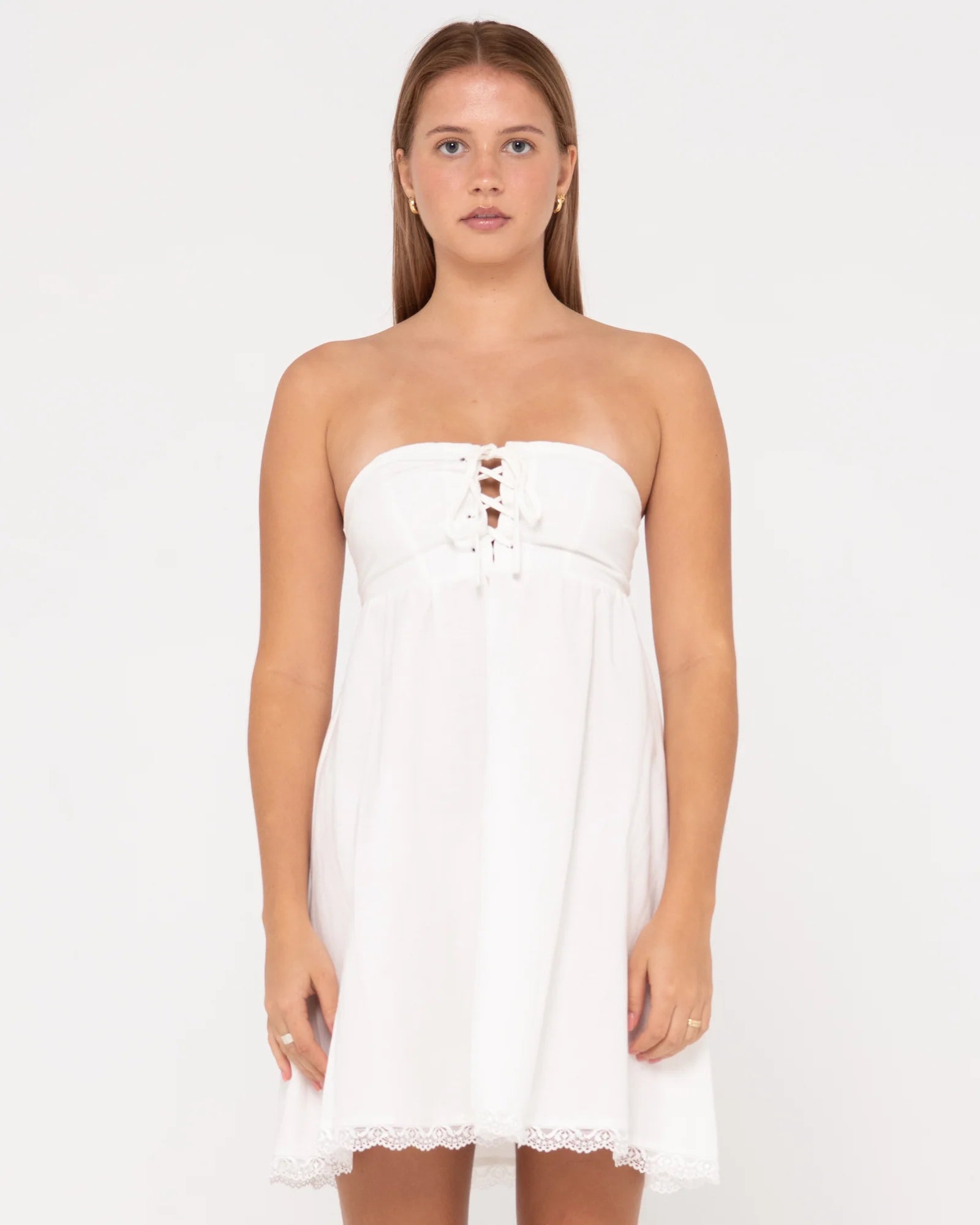 Rusty Capri Lace Front Mini Dress Stylish Button-Down Mini Dress