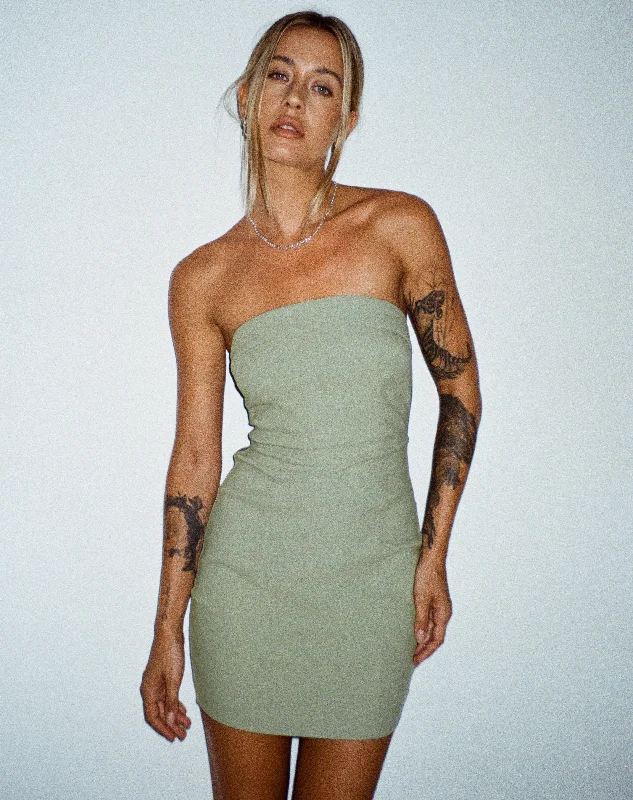 Siria Bandeau Mini Dress in Tailoring Sage Grey Stylish Spaghetti Strap Mini Dress