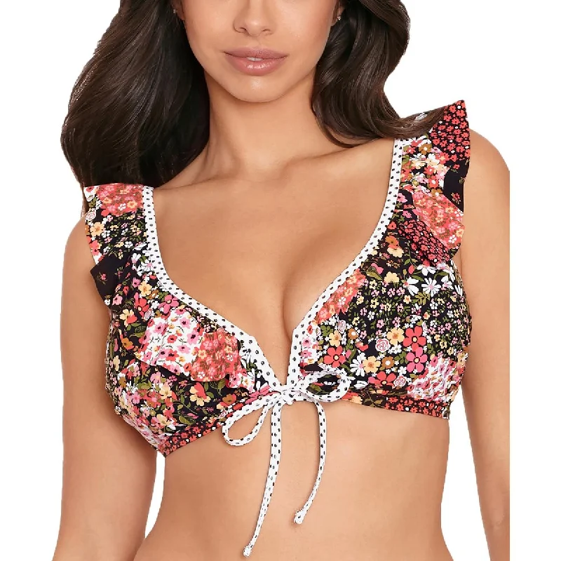 Skinny Dippers Womens Floral Ruffle Bikini Swim top Trendy Swimwear Set