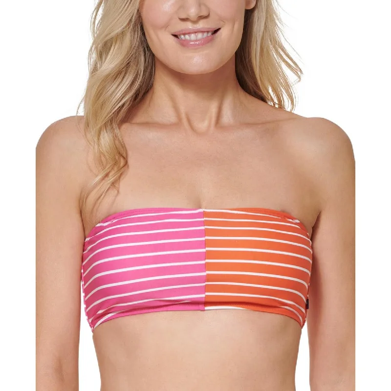 Tommy Hilfiger Womens Striped Bandeau Bikini Swim top Elegant Ruffled Bikini