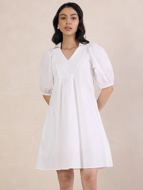 White Poplin V-Neck Mini Dress Trendy Lace Mini Dress