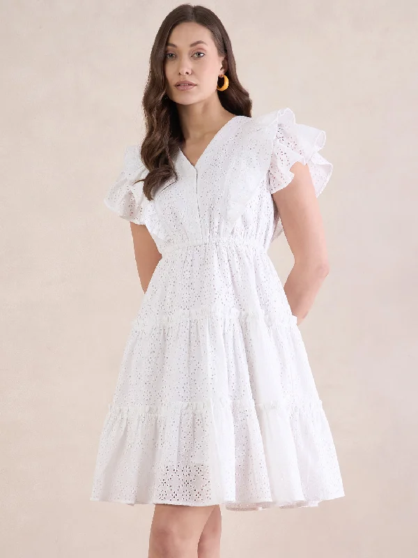 White Ruffle Tiered Mini Dress Trendy Wraparound Mini Dress