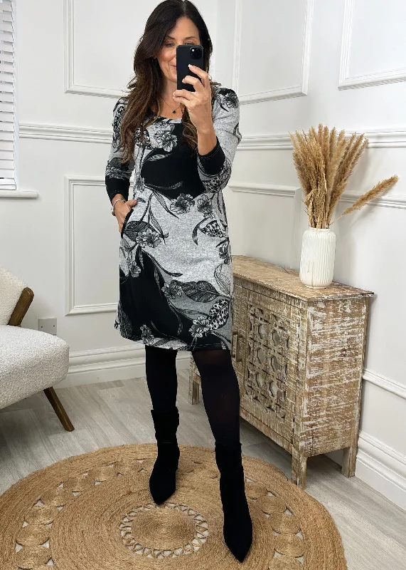 Wilma Grey Floral Shift Mini Dress Chic Tropical Mini Dress