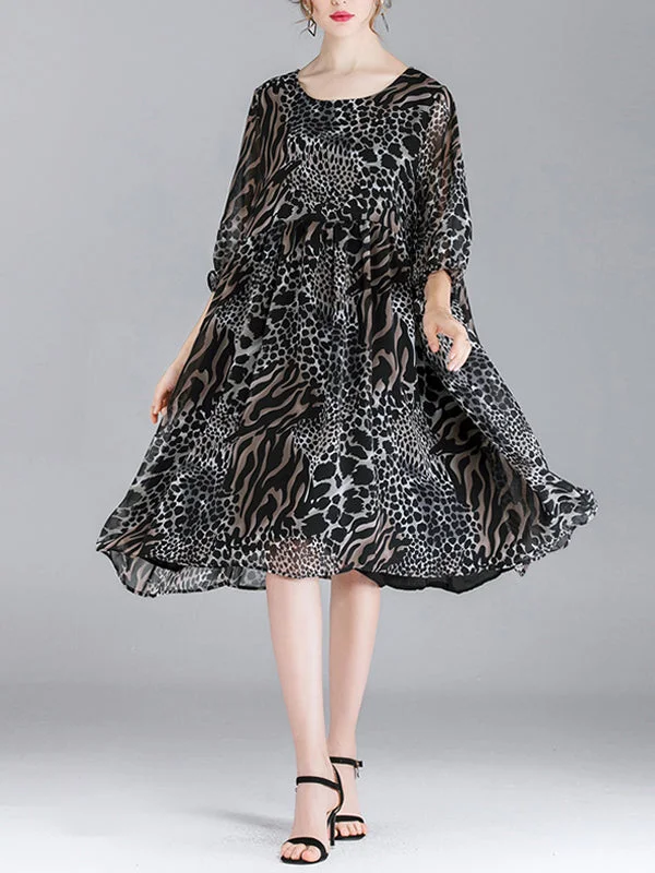 Abby Vintage Animal Print High Waist Midi Dress