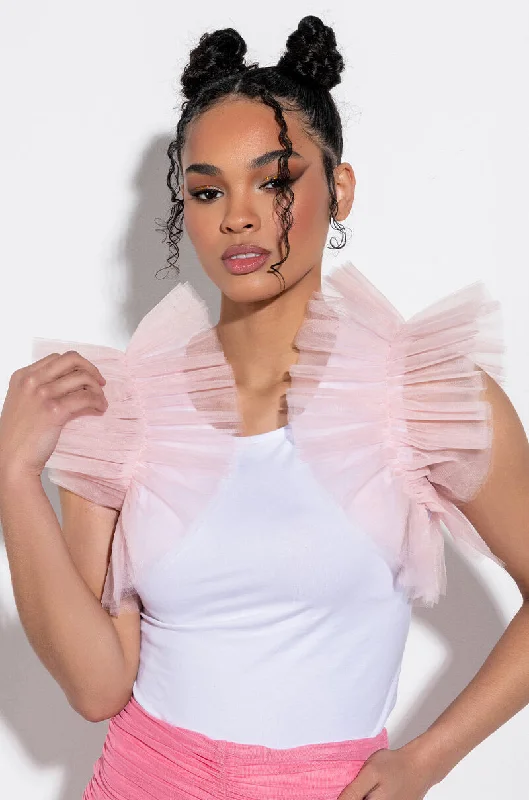 ADRIANA TULLE DETAIL TEE SHIRT Comfortable Loose Short Sleeve
