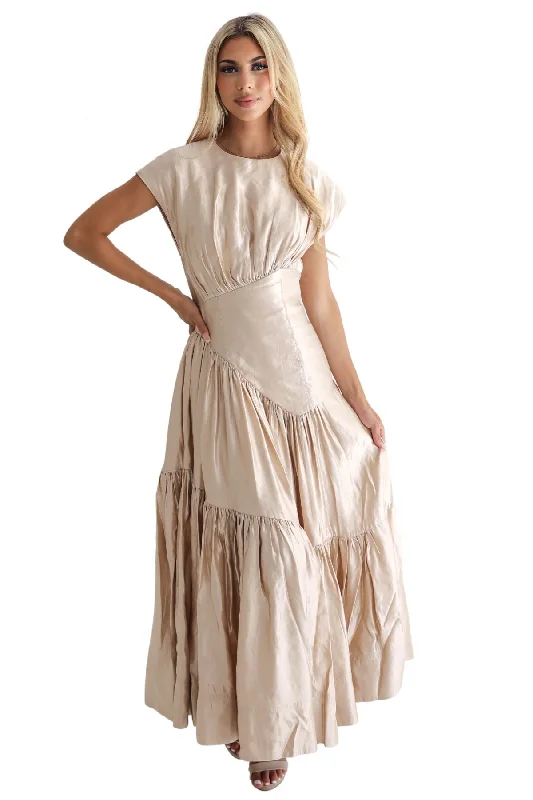 AJE Serendipity Reflection Midi Dress (Champagne) - RRP $595 Trendy Knit Midi Dress