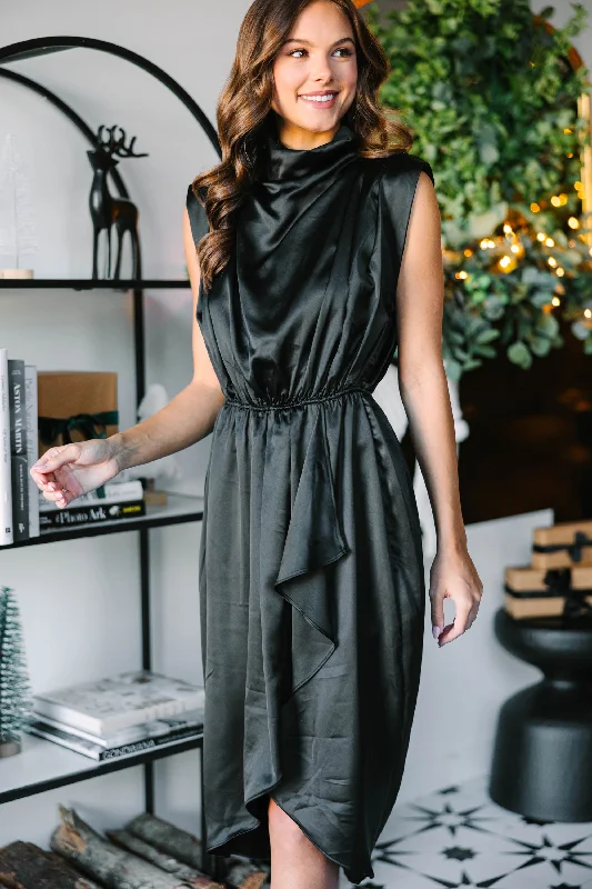 All Eyes On You Black Satin Midi Dress Trendy Boho Midi Dress