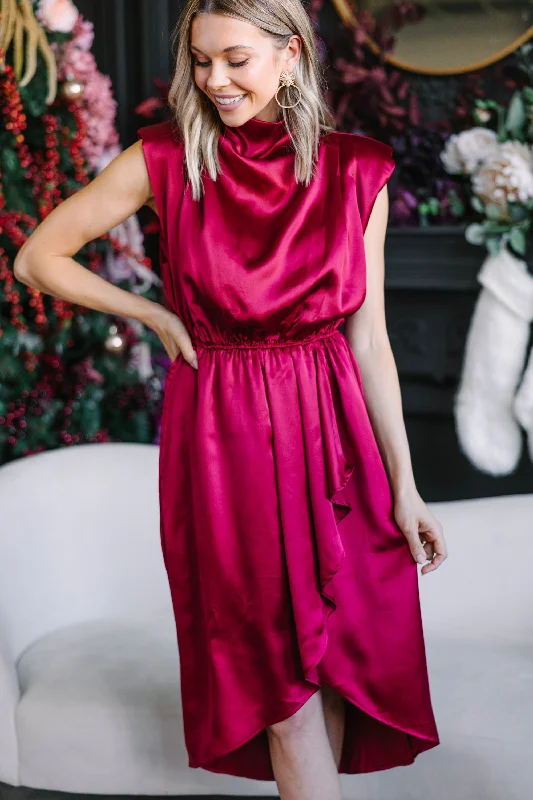 All Eyes On You Ruby Red Satin Midi Dress Stylish Vintage Midi Dress