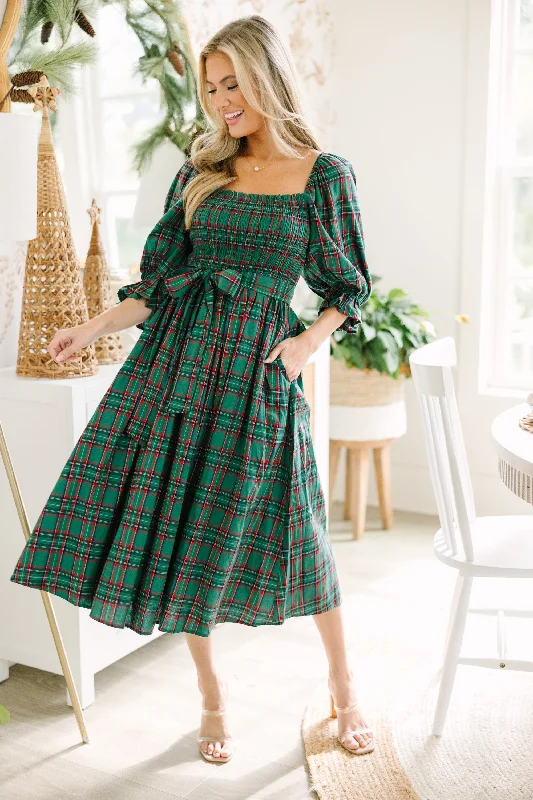 All I Want Green Tartan Plaid Midi Dress Stylish Striped Midi Dress