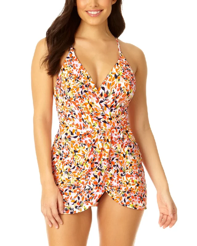 Anne Cole Surplice Maillot Swim Dress Modern High-Waisted Swimsuit