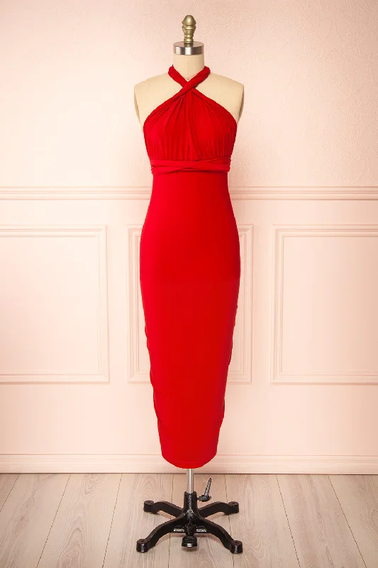 Aristella Red | Convertible Midi Dress