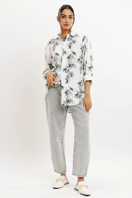 Bamboo Print Full Sleeves Women's Shirt Fashionable Plaid Short Sleeve