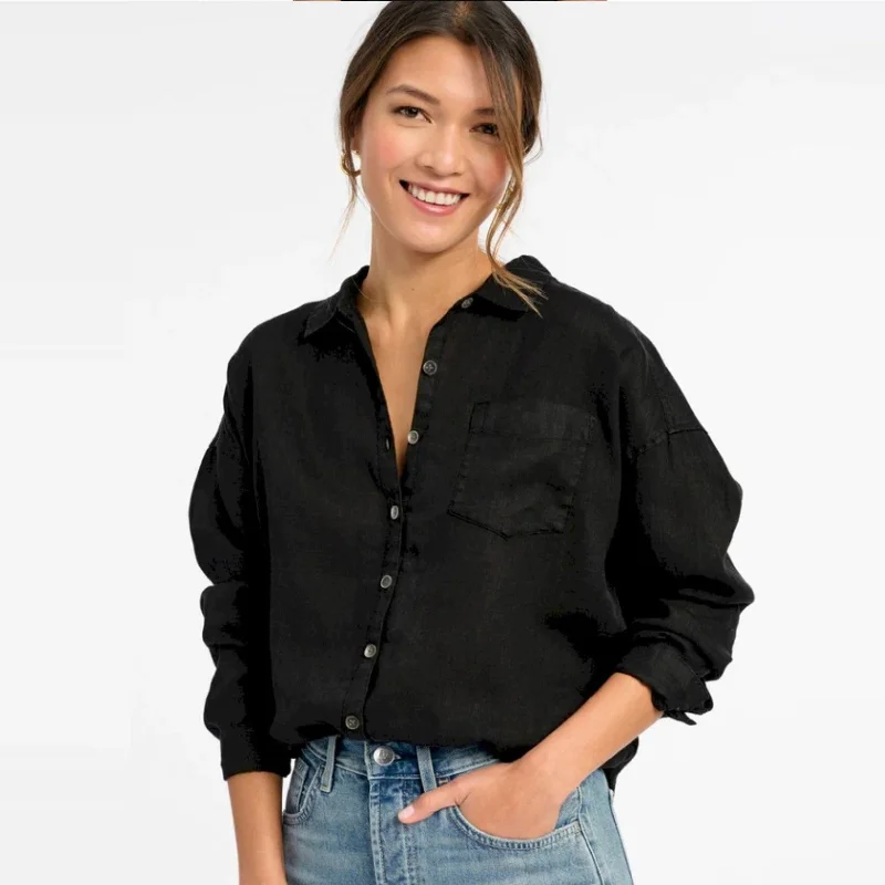 Becka Shirt (Black) Chic Button-Up Short Shirt