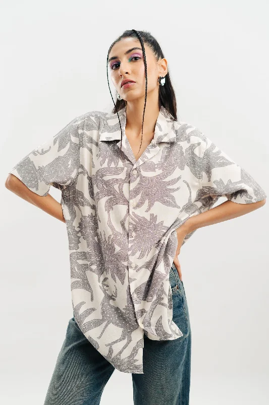 Black Abstract Print Shirt Classic Short Sleeve Tunic