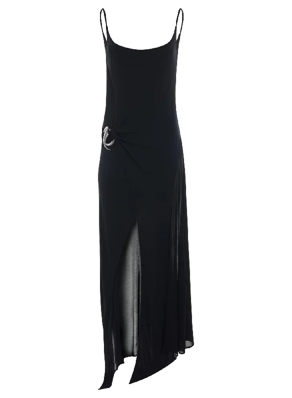 black asymmetrical long swim dress Solid Color Swimsuit