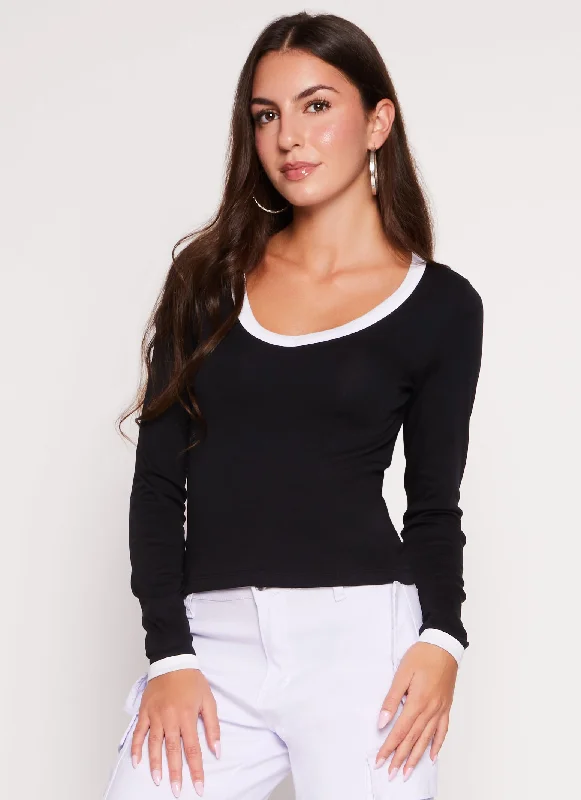 Contrast Trim Long Sleeve T Shirt