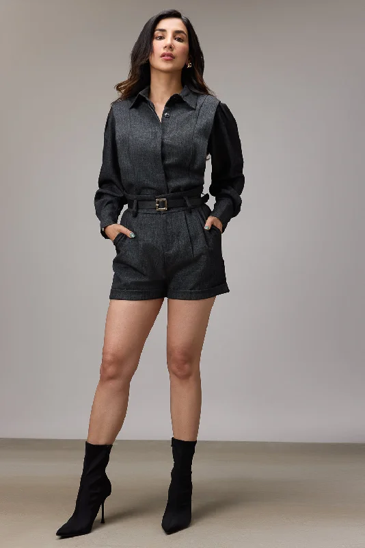 Charcoal Button Up Shirt Soft Silk Short Sleeve