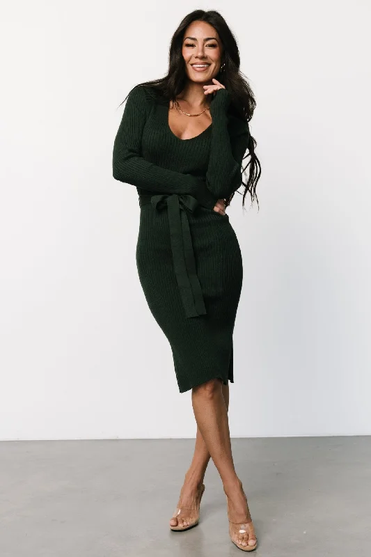Blayne Ribbed Midi Dress | Emerald Classic Black Midi Dress