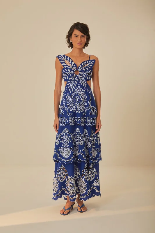 Blue Flower Richelieu Euroflax™ Premium Linen Midi Dress Elegant Satin Button Midi Dress Blue Flower Richelieu Euroflax™ Premium Linen Midi Dress Elegant Satin Button Midi Dress