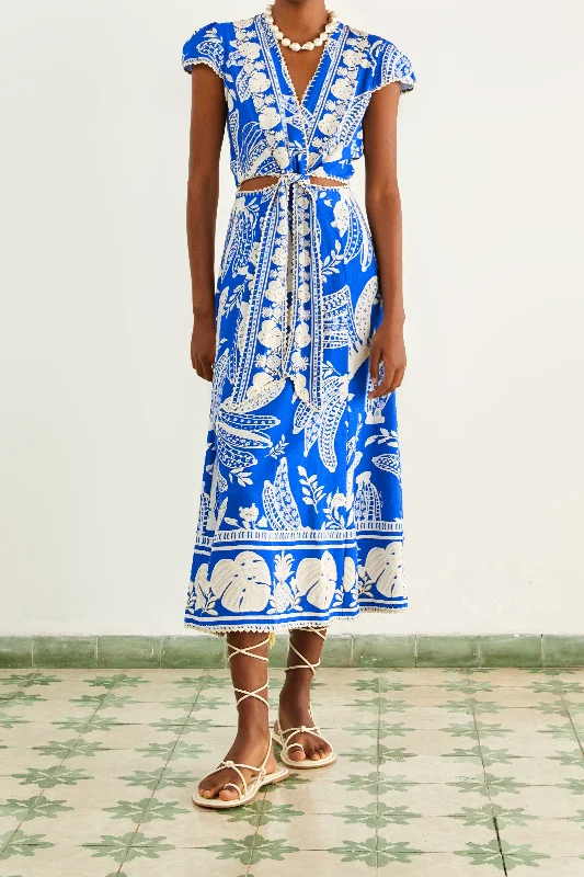 Blue Lace Banana Midi Dress