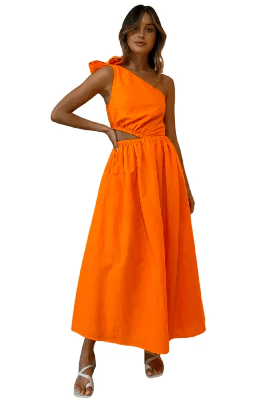 BY NICOLA Gabriella One Shoulder Midi Dress (Sunkissed Orange) Elegant Lace Trim Midi Dress BY NICOLA Gabriella One Shoulder Midi Dress (Sunkissed Orange) Elegant Lace Trim Midi Dress