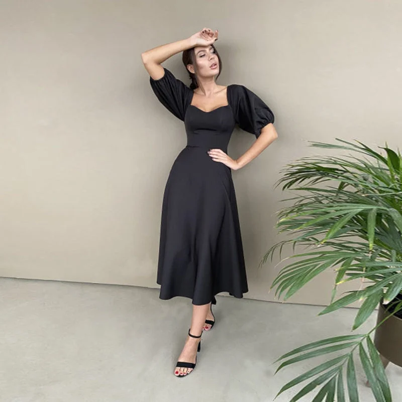 Camille Slash Neck Backless Midi Dress Trendy Ruffle Hem Midi Dress