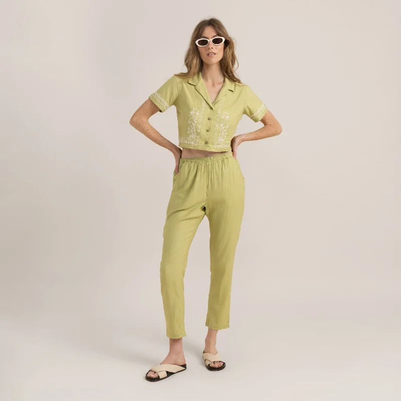 Camp Button Up Shirt - Pear Relaxed Fit Short Tunic