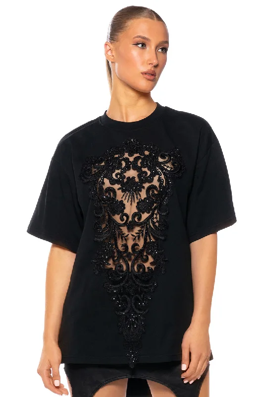 CARA SHEER LACE DETAILED T SHIRT