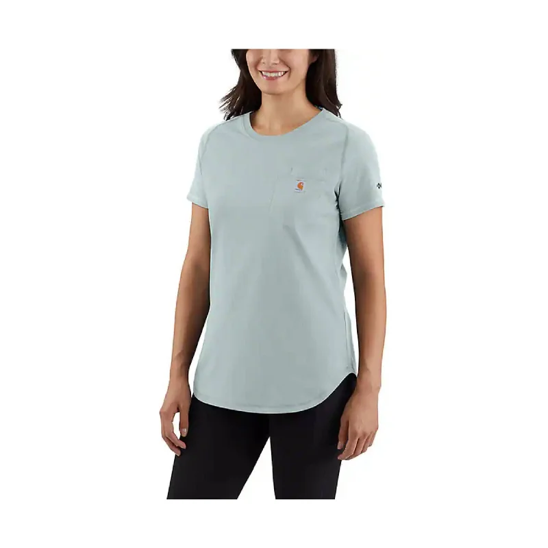 Carhartt Women's Force Relaxed Fit Midweight Pocket T Shirt - Dew Drop - ONLINE STORE CREDIT/EXCHANGE ONLY Fashionable Rounded Short Shirt