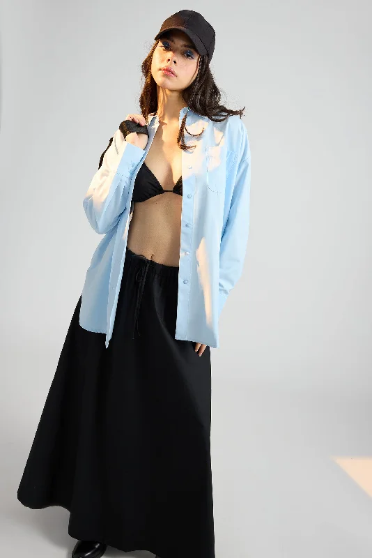 Cashmere Blue Relaxed Fit Women's Shirt Elegant High-Low Short Shirt