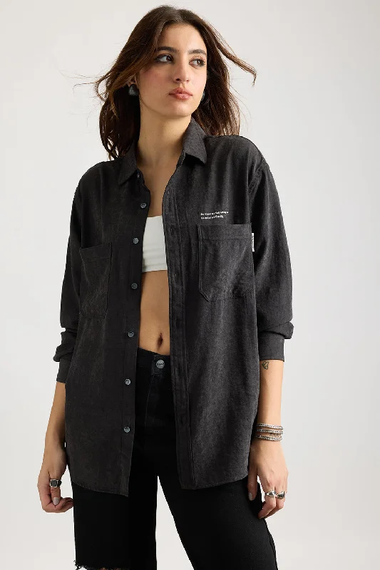 Dark Grey Effect Shirt Elegant High-Low Short Shirt
