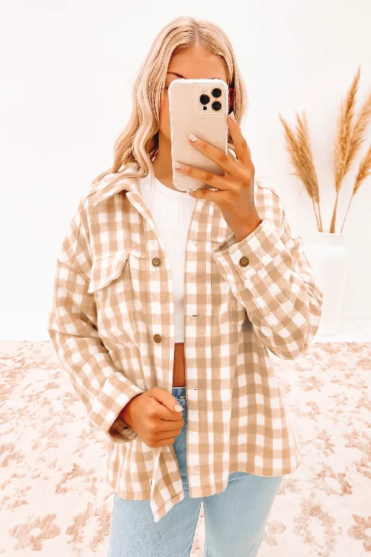 Checked Out Oversized Shirt Light Fennel Relaxed Button-Down Short Shirt