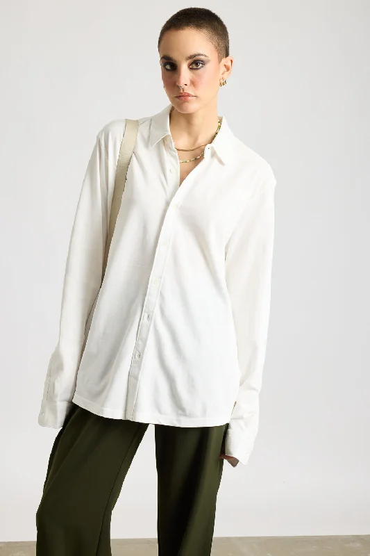 Classic Solid Women's Shirt - Cloud Dancer Elegant Draped Short Shirt