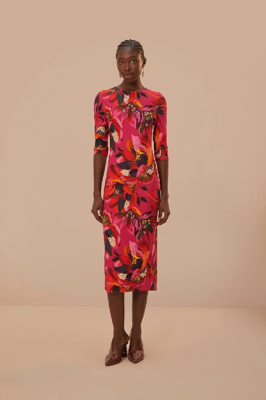 Colorful Flowers Jersey Midi Dress