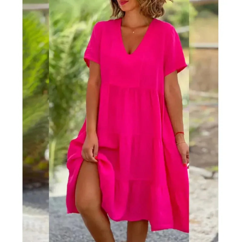 Comfortable Casual Fresh Sweet Solid Large Swing Midi Dresses Fashionable Chiffon Midi Dress Comfortable Casual Fresh Sweet Solid Large Swing Midi Dresses Fashionable Chiffon Midi Dress