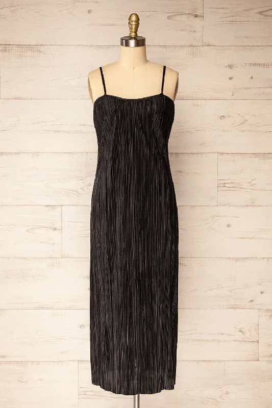 Cordoba Black | Pleated Midi Dress